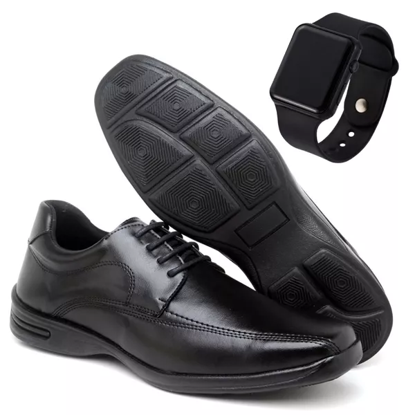 Sapato Social Conforto Antistress de Amarrar Smartwatch Grátis Preto