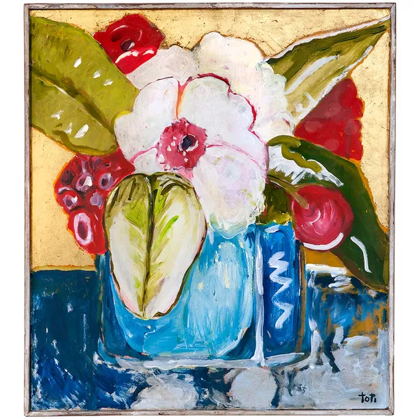 Tela Vaso com Flores Toti - Folhas de Ouro | OFICINA DE AGOSTO