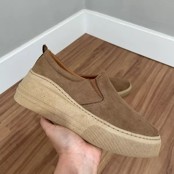 Slip On Melina - Suede Linhaça Sola Castanha | Outlet Banana Rosa