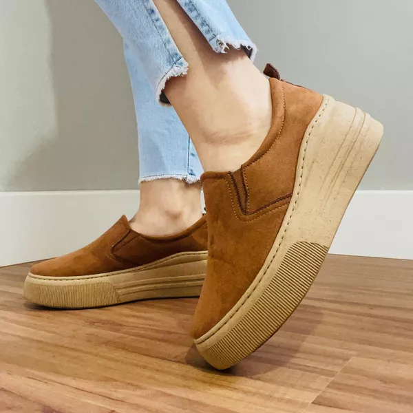 靴 Argue SLIP-ON / BROWN SUGER (SUEDE) Slip On Melina - Suede Linhaça Sola Castanha | Outlet Banana Rosa