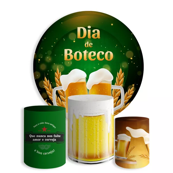Kit Painel De Festa boteco Redondo + Trio De Cilindros Em Tecido