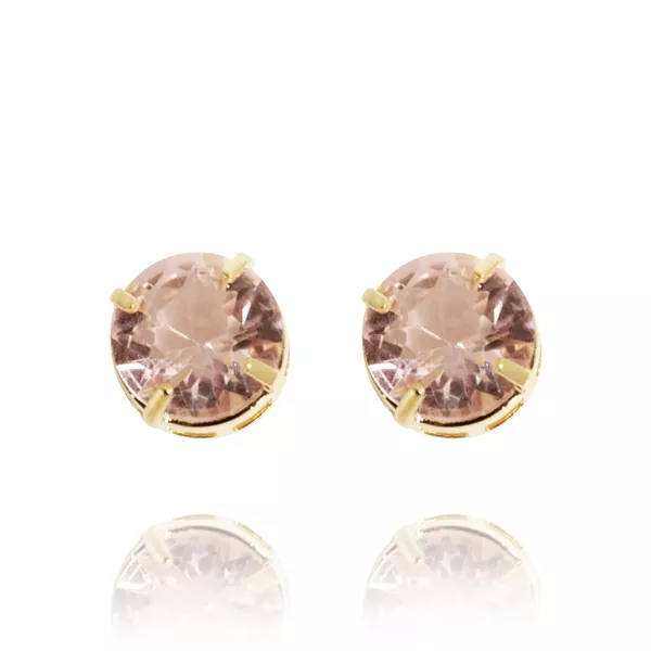 Brinco Grande Ponto De Luz Redondo Semijoia Banho De Ouro 18k Zircônia Rosa