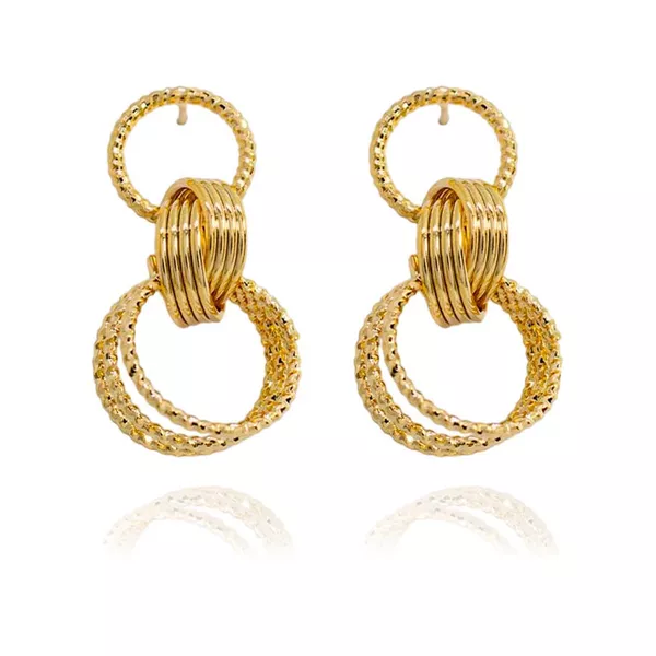 Brinco Elos Entrelaçados Texturizados Semijoia Banho de Ouro 18K