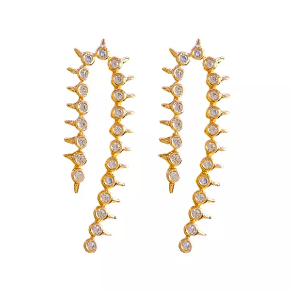 Brinco Zircônias e Spikes Banho de Ouro 18K
