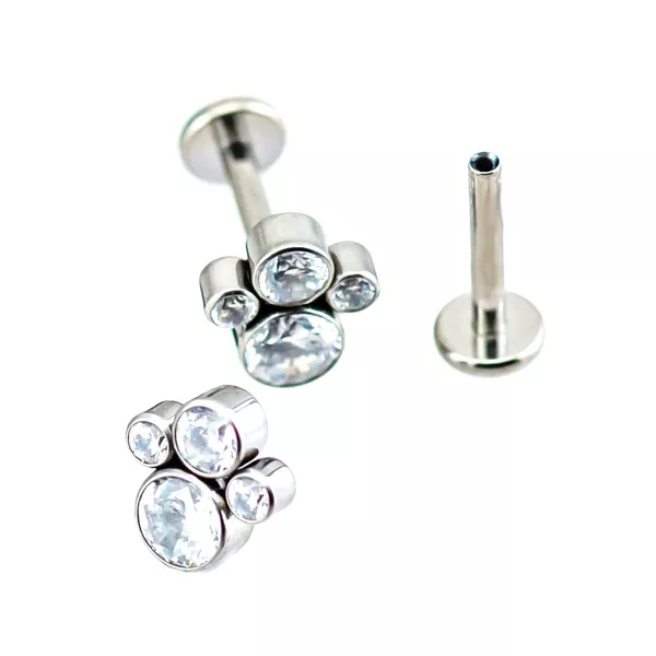 Topo Labret Com 04 Pedras Cz ( Push Pin) e Rosca Interna