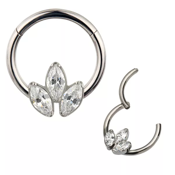 Argola Segmentada Com 03 Pedras Zirconia Modelo Navete