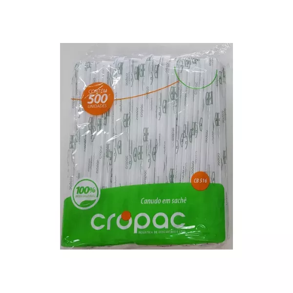 Canudo Biodegradável Cropac 5mm Sachê 245x5mm c/06x500 und