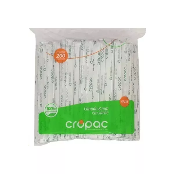 Canudo Biodegradável Cropac 8mm Sachê 205x8mm c/06x200 und