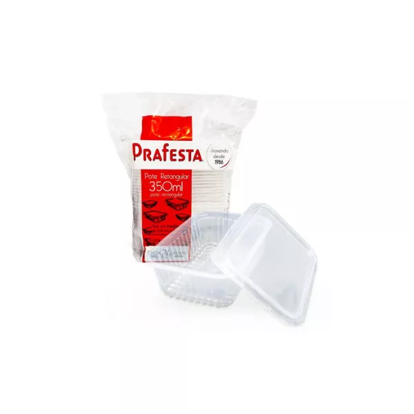 Pote Plástico PP Retangular Prafesta com Tampa 350ml c/24 und
