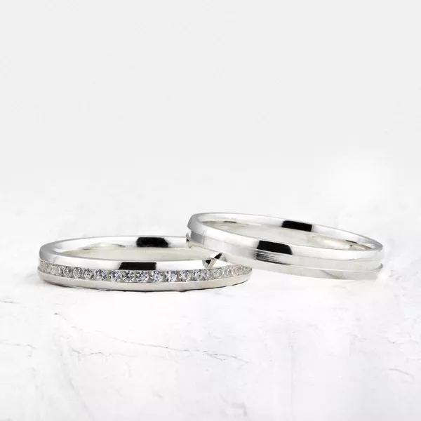 Aliança de Namoro em Prata Esterlina 925 3mm com pedras Olivia - Par - Rosê & Co.
