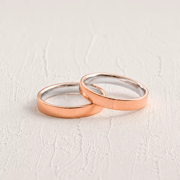 Aliança de Casamento de Prata Esterlina 925 Revestida em Ouro 4mm Bahamas - Par - Rosê & Co.
