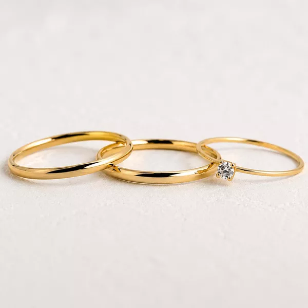 Aliança de Casamento em Ouro 2mm Classic e Anel Solitário Ciel - Conjunto - Rosê & Co.