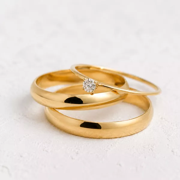 Aliança de Casamento em Ouro 3mm Classic Abaulada e Anel Solitário Ciel - Conjunto - Rosê & Co.