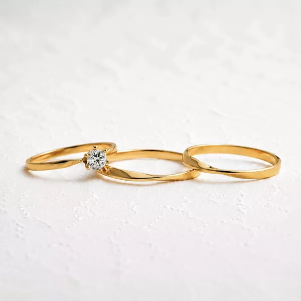 Aliança de Casamento em Ouro 2mm Eternal e Anel Solitário Lune - Conjunto - Rosê & Co.