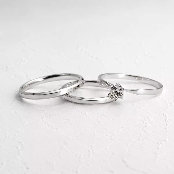 Aliança de Namoro em Prata esterlina 925 2mm Zara e Solitário Lune - Conjunto - Rosê & Co.