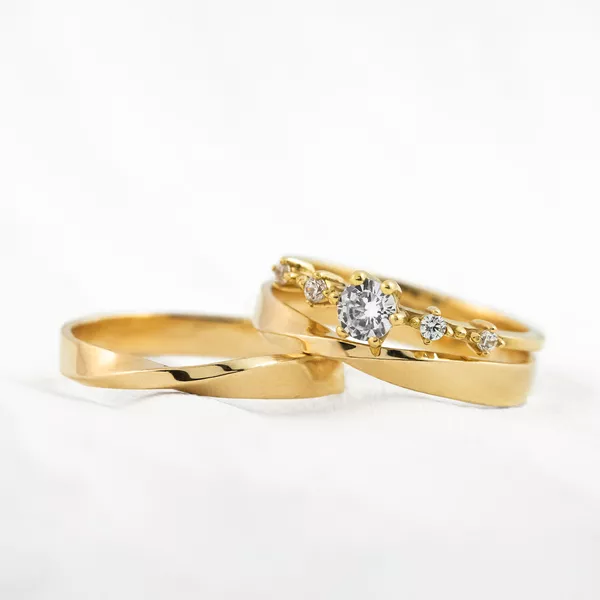 Aliança de Casamento em Ouro Eternal 3mm e Anel Solitário Elanor - Conjunto - Rosê & Co.