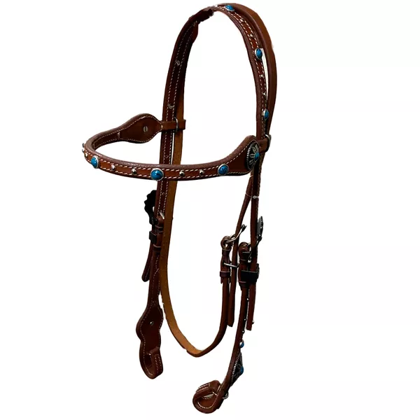 CABECADA COURO BOOTS HORSE TESTA - LE COM AFOGADOR/ MARGARIDA/ FIVELA PERSONALIZADA / TACHA AZUL