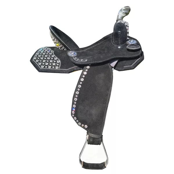 Sela Forma Protec Horse Neoprene Preto - Flor de Strass Com Tachas