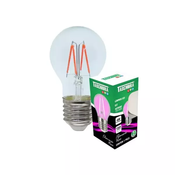 LÂMPADA LED BOLINHA FILAMENTO COLOR G45 ROSA BIVOLT TASCHIBRA
