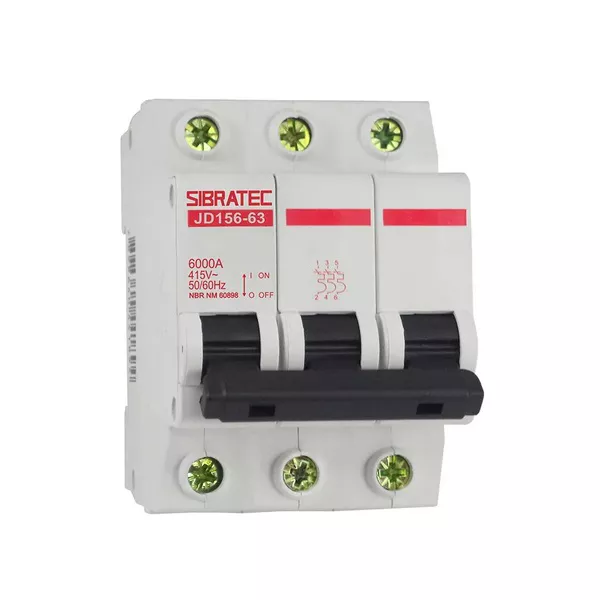 DISJUNTOR DIN TRIFÁSICO 3P 63A JD 158-63 SIBRATEC