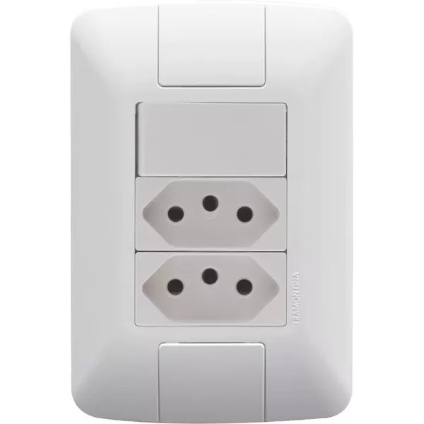 CONJUNTO ARIA INTERRUPTOR SIMPLES + 2 TOMADA 2P+T 10A 250V 57241/087 TRAMONTINA