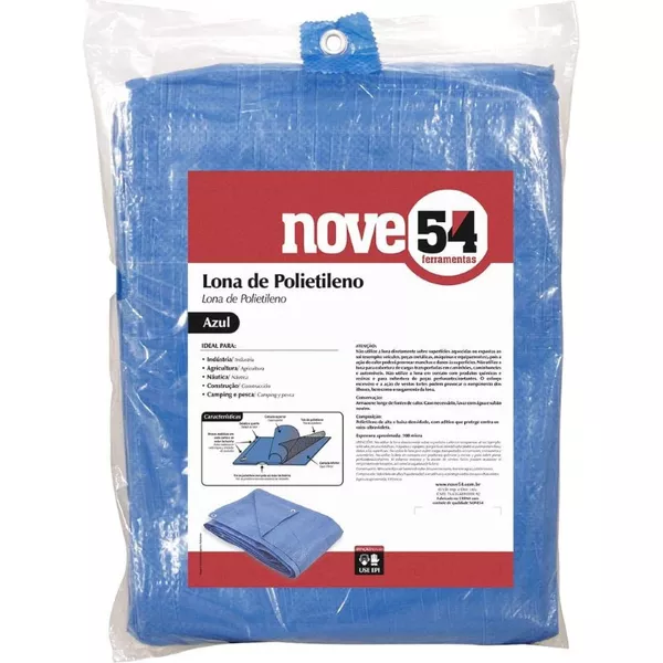 LONA AZUL POLIETILENO 6X6 METROS COM ILHÓS NOVE54