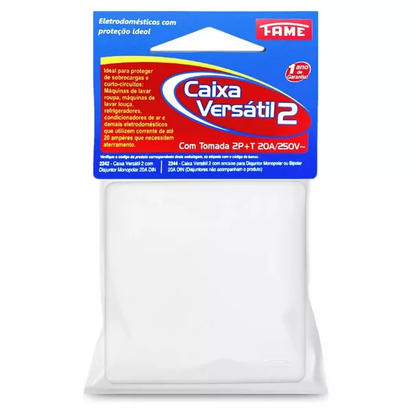 CAIXA PVC VERSÁTIL II SOBREPOR TOMADA PADRÃO 2P+T 20A 250V BRANCO 2344 FAME