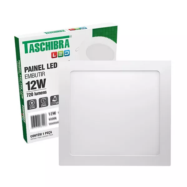 PAINEL LED QUADRADO EMBUTIR LUX 12W 4000K BIVOLT BRANCO 8283 TASCHIBRA