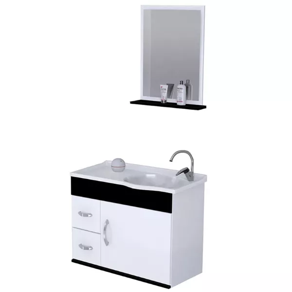 KIT ARMÁRIO SIENA SUSP. 2 GAVETAS E ESPELHO 55,5CM PRETO 578315 A.J.RORATO
