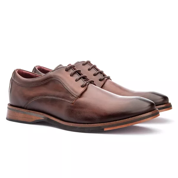 Sapato Masculino Derby Sola De Couro com Borracha Look Pinhão