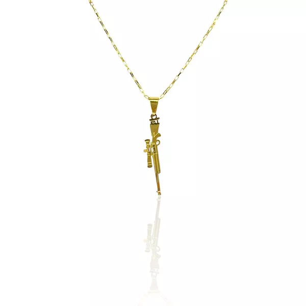 Pingente Fuzil Aço Dourado 