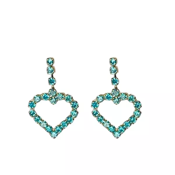 Brinco Coração Pedra Azul Strass Banhado A Ouro 18K