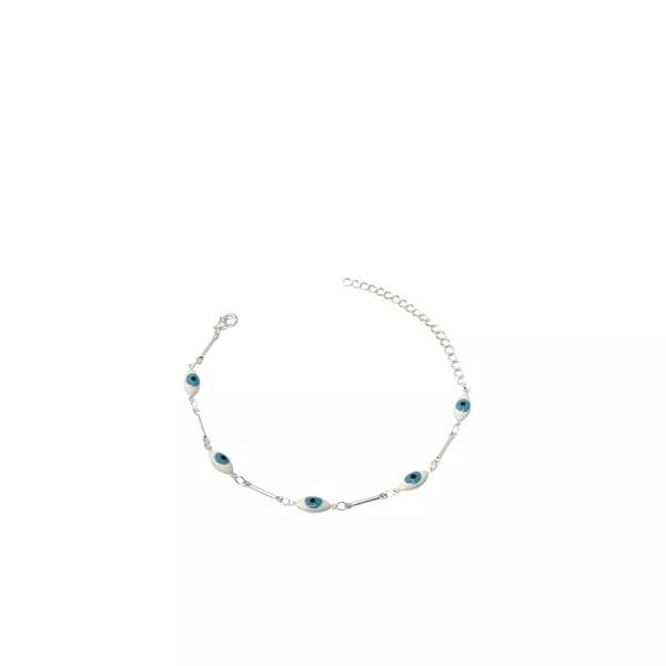 Pulseira Olho Grego Terceiro Branco Azul Claro Grande Palito Banhado A Prata 925 