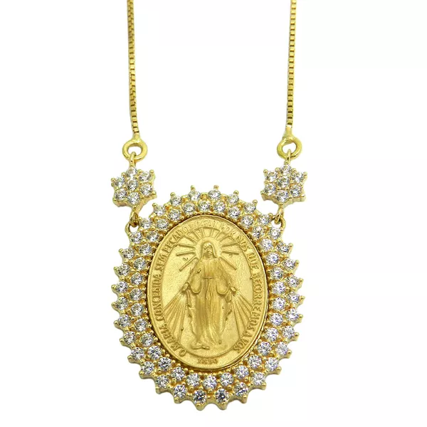 Gargantilha de Ouro 18k N. Sra. das Graças Zircônias