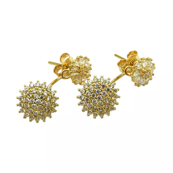 Brincos em Ouro 18k Pavê de Zircônias 3.1g 21.0mm