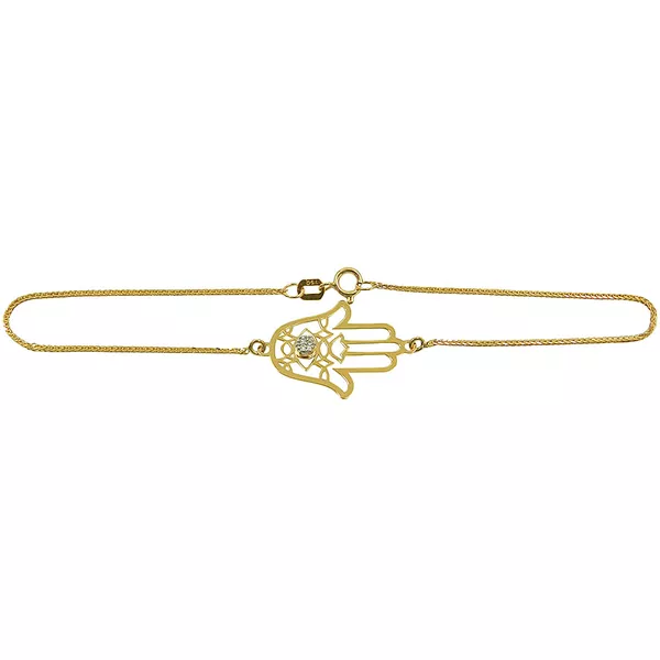 Pulseira Mão de Fátima em Ouro Cravejada com Brilhantes