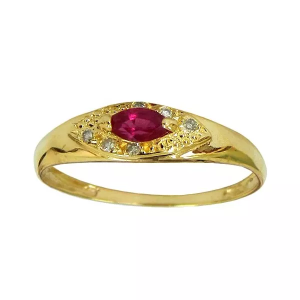 Anel de Ouro 18k Feminino com Brilhantes e Rubi 1.6g