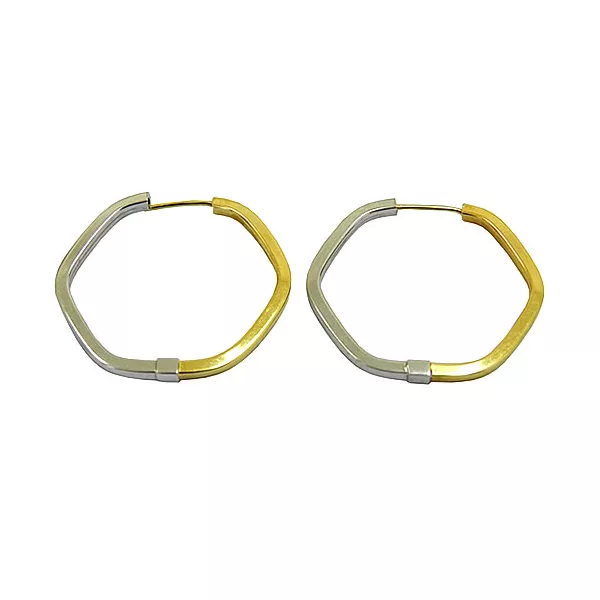 Argola em Ouro Branco e Amarelo Hexágono
