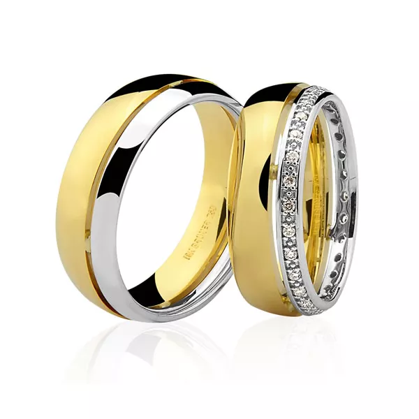 Alianças Anatômicas de Ouro Branco e Ouro Amarelo 18K sem Brilhantes