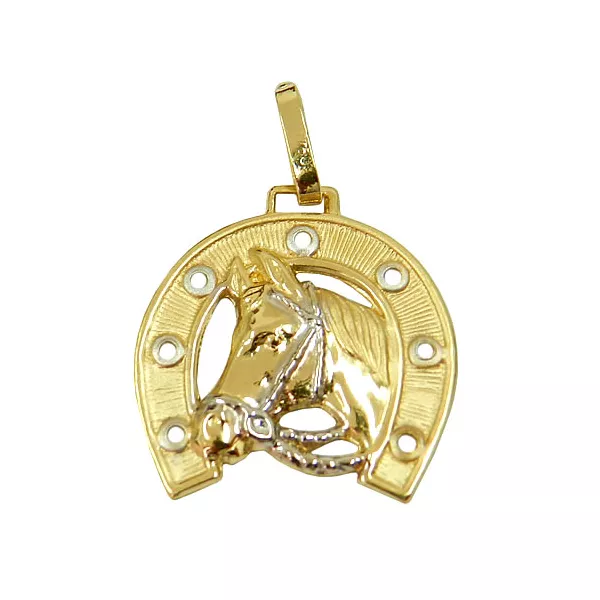 Pingente de Cavalo e Ferradura em Ouro 18K