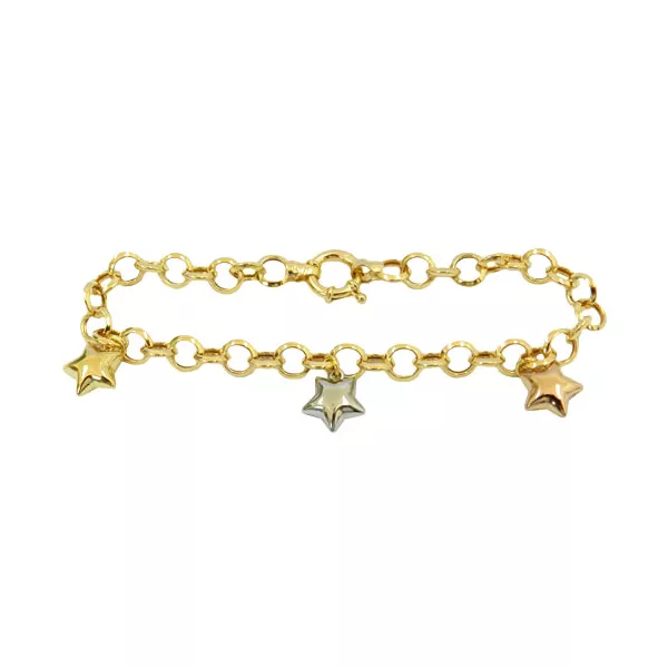 Pulseira Elo Português com Pingente de Estrela Ouro 18K