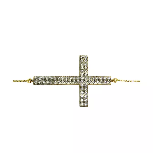 Pulseira de Cruz em Ouro 18k cravejada com Zircônias 
