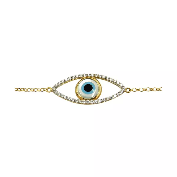 Pulseira Feminina de Olho Grego Ouro 18k com Zircônia