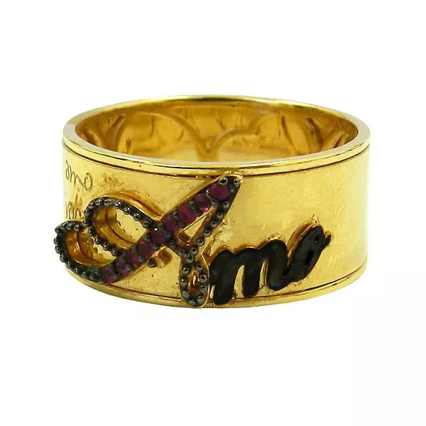 Anel em Ouro 18K com Rubis Amo Você