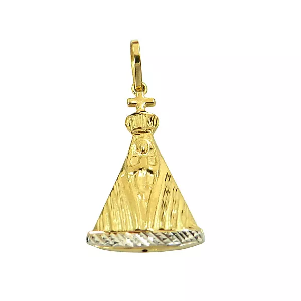 Pingente de N. Sra. Aparecida em Ouro Branco e Ouro Amarelo