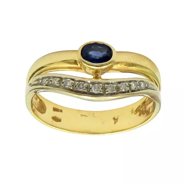 Anel em Ouro 18K cravejado com Brilhantes e Safira Azul