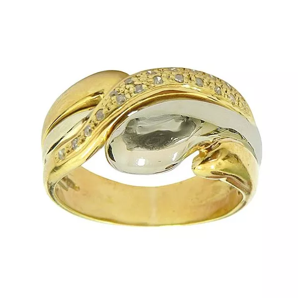 Anel de Ouro Branco e Amarelo 18k cravejado com Diamantes
