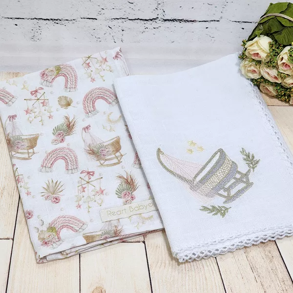 Babitas de fralda bordada e estampada 40x40 - Boho Baby menina