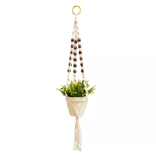 Suporte Para Vaso De Plantas Hanger Macramê (cru) Bolinhas