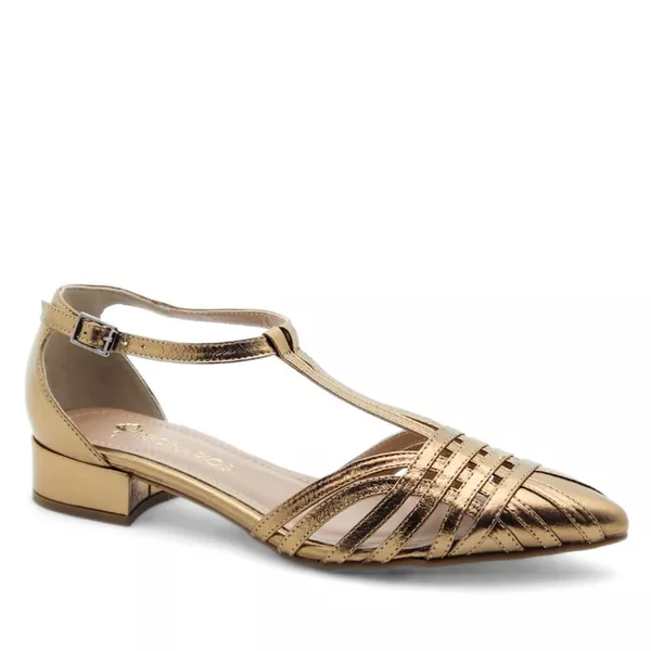 Scarpin salto baixo couro Amiens Bronze - REGINA RIOS